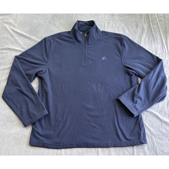 Starter Pullover Sweatshirt Blue Y2K Ribbed Knit 1/4 Zip Men's Large Long Sleeve - Picture 1 of 8